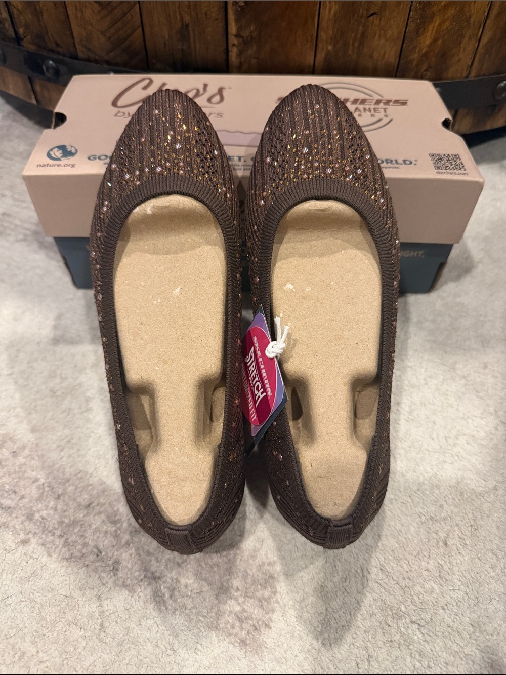 Skechers Brown Knit Ballet Flats with Sparkle Detailing
